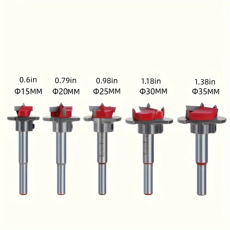 5PCS Positioning Hole Saw Kit - Hard Alloy Flat Wing Drill for Woodworking - 15-35mm - Includes Wooden Box