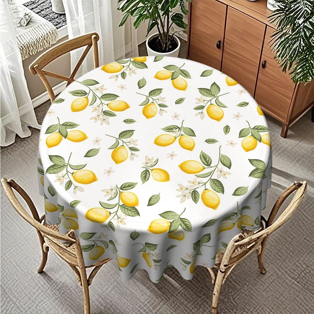 2D flat tablecloth 1 piece 2D flat fresh lemon green plant and white flower printed kitchenxzj