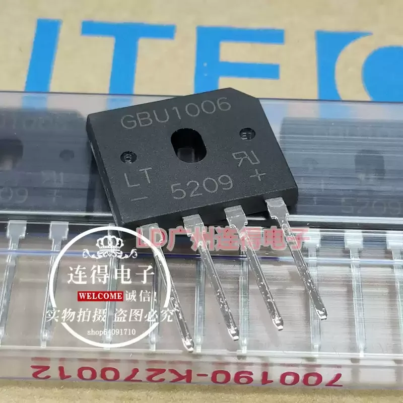 10-100pcs Taiwan Guangbao LT rectifier bridge GBU1006 GBU1008 GBU1010 flat bridge brand new original