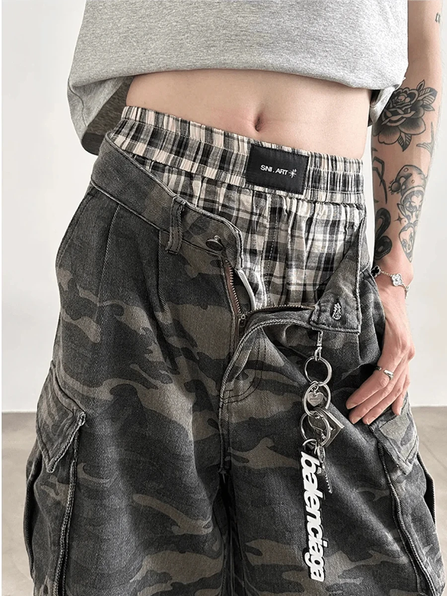REDDACHiC Plus Size Men Camouflage Denim Shorts Vintage Pleated Wide Leg Multi-pocket Cargo Jeans Jorts Hip Hop Punk Streetwear - Image 3