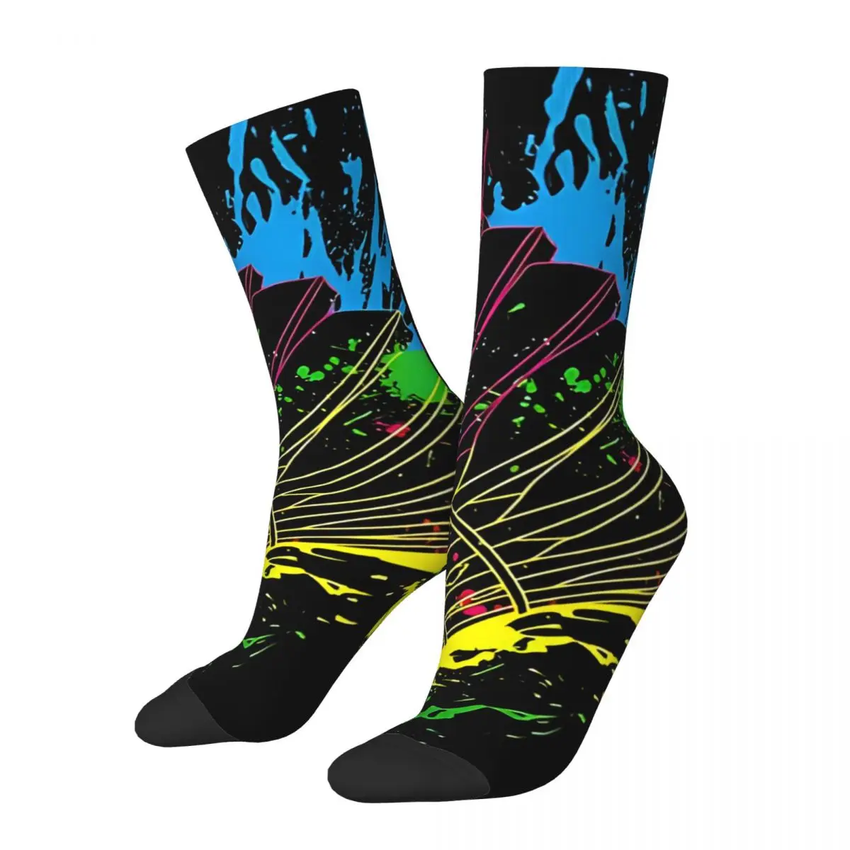 Chaussettes de compression rétro Splash pour hommes, chaussettes de badminton unisexes, chaussettes d'équipage fantaisie, chaussettes imprimées sans couture, Harajuku