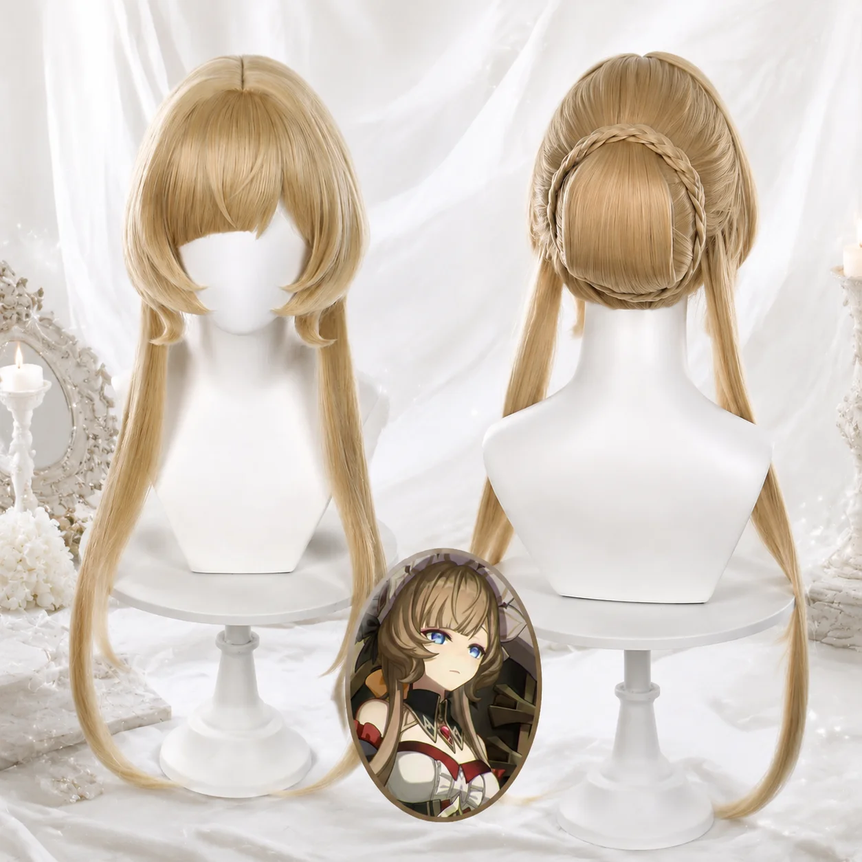 Genshin Impact Sandrone Cosplay Perücke Marionetten-Haarteil Anime-Charakter-Perücke Halloween-Karneval-Party-Requisiten für Frauen und Mädchen