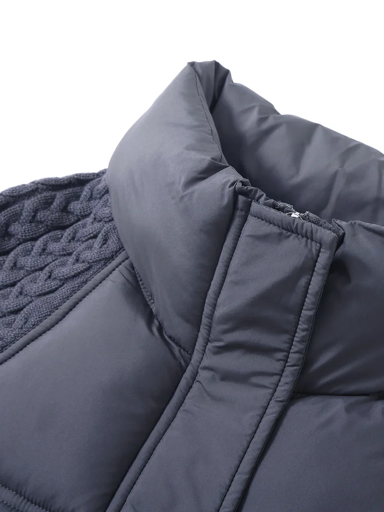 Damen Gestrickte Patchwork-Weste mit Stehkragen, Ärmellos, Reißverschluss, Kurz Geschnitten, Locker Sitzend, für Layering, Oberbekleidung 2026, Warme Winterjacke für Damen – Detail 9