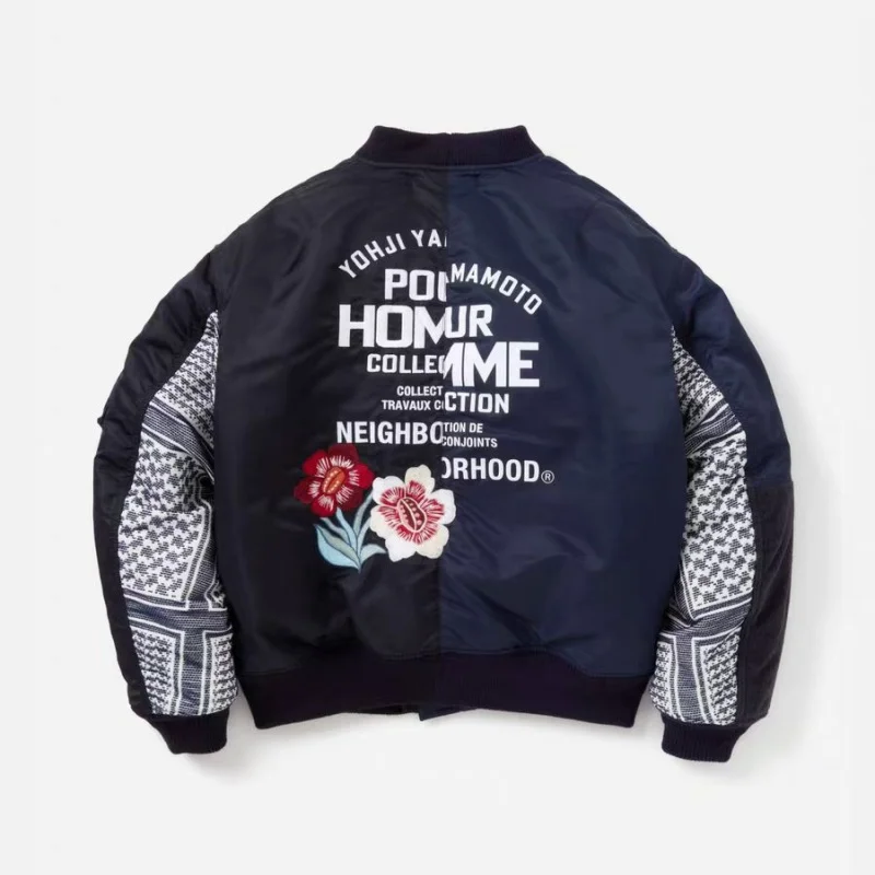 

NBHD Лоскутная бейсбольная куртка с цветочной вышивкой унисекс Свободное хлопковое пальто Осень-зима Теплая повседневная уличная одежда Мода