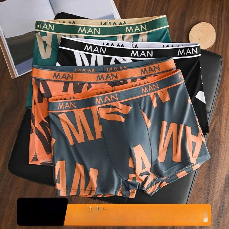 Men's Ice Silk Underwear Boys Students Seamless Boxers Summer Breathable Youth Trend Boxer Shorts Smooth and Soft Quick-dry
