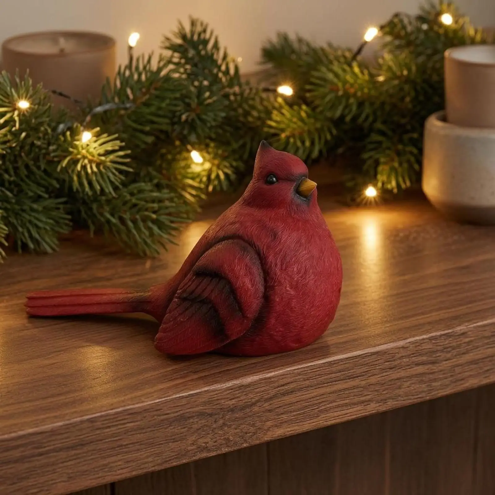 Bird Figurine Textured Feathers Red-Crested Bird Statue Long Tail Outdoor Decor for Garden, Courtyard, Balcony