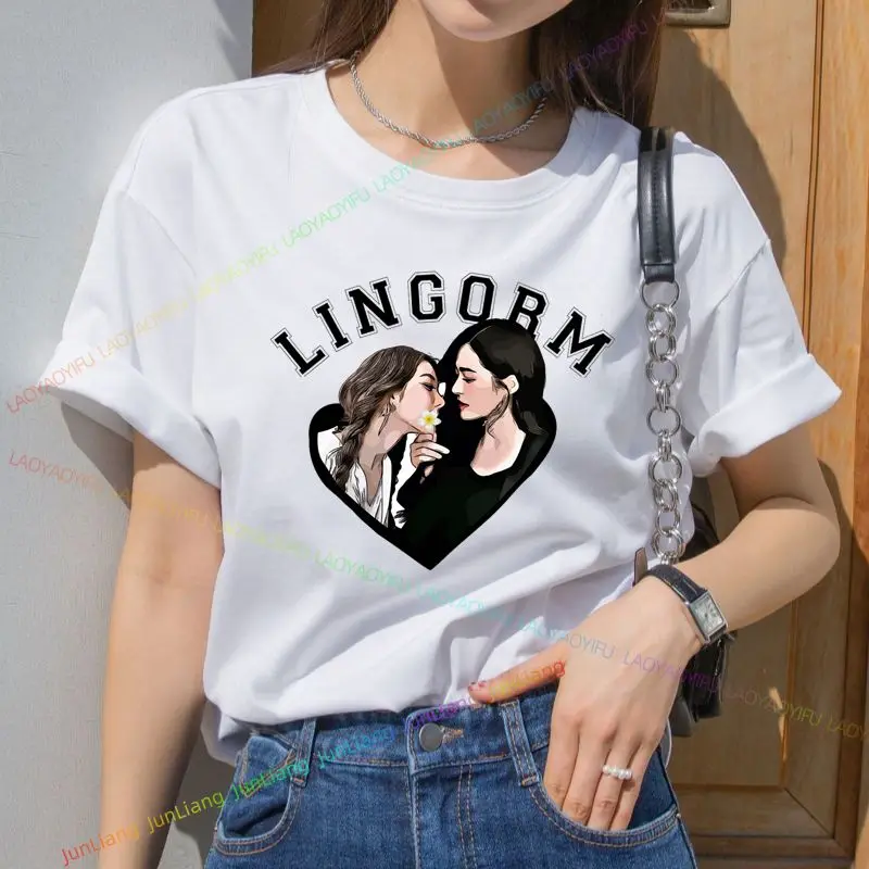 2025 الدراما التايلاندية فقط أنت LingOrm نفس تي شيرت الإنجليزية المطبوعة قصيرة الأكمام نقية عصرية مستديرة الرقبة الأعلى لينغ لينغ كوونغ #6