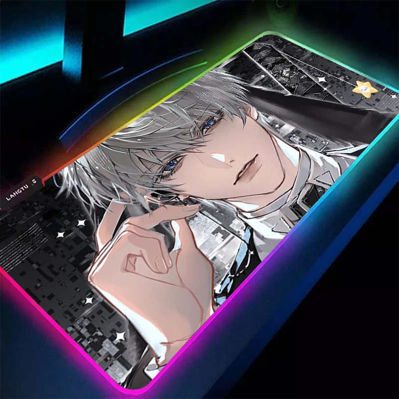 Alfombrilla de ratón para juegos Anime LED PC Gamer alfombrilla de escritorio extendida RGB portátil amor y espacio profundo Xavier alfombrilla de ratón teclado de goma