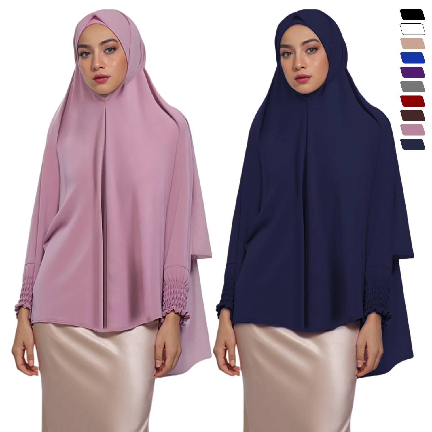 

Muslim Abayas with Sleeve Women Hijab Long Shawl Full Cover Solid Color Prayer Clothing Premium Plain Hijabs