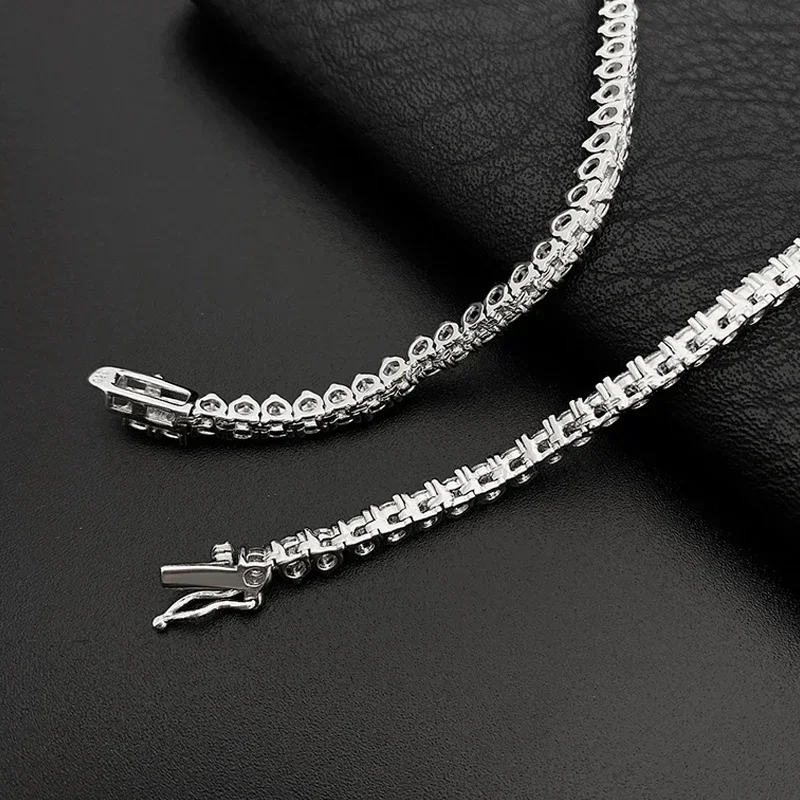 NeeTim Moissanite Tennis Necklace 3 Claw 925 Sterling Silver Plated 18k White Gold Sparkling Lab Diamond Necklaces for Women