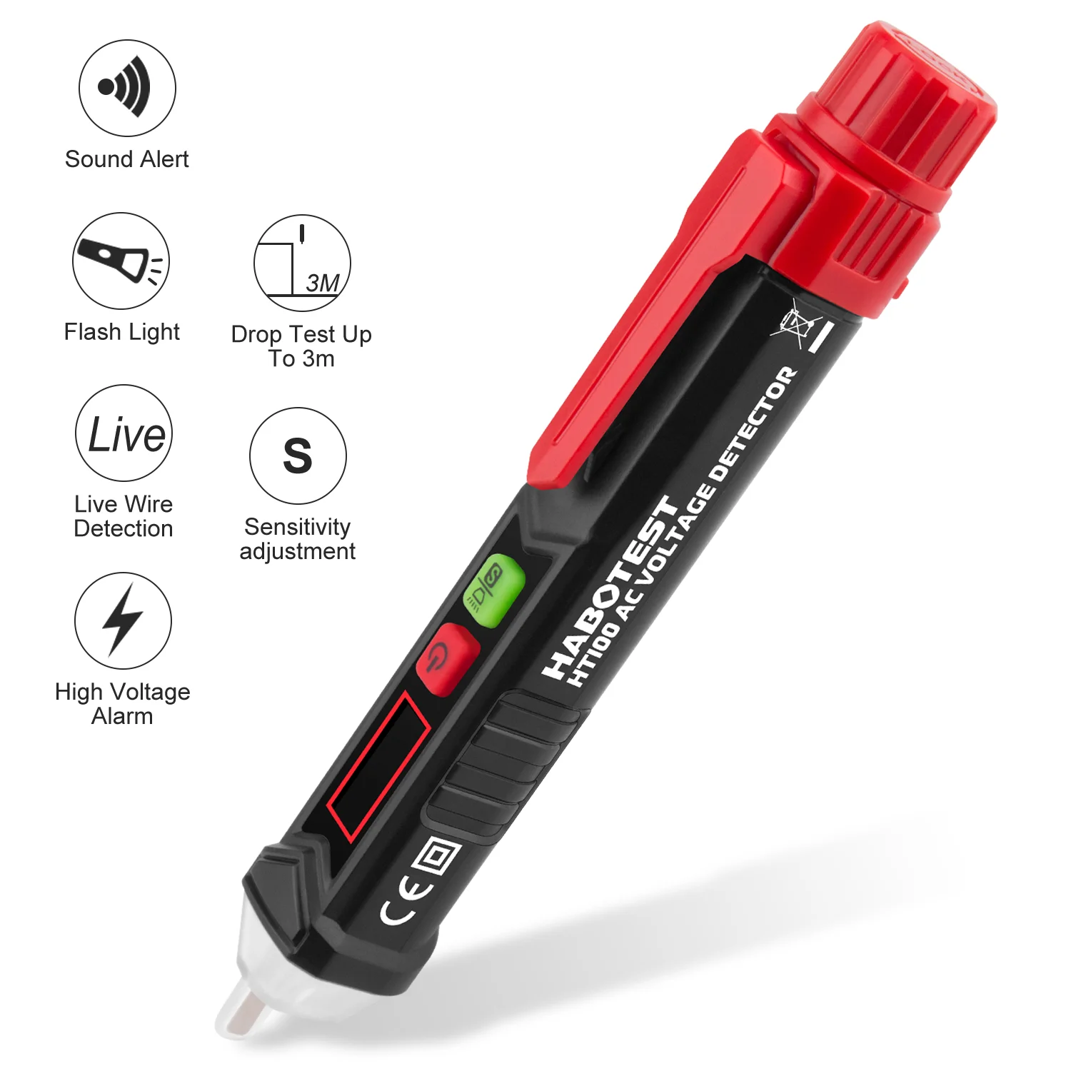 HT100 Automatic and dual range Non-Contact AC Voltage meter tester Pen 12~1000V Voltage detector with LED flashlight