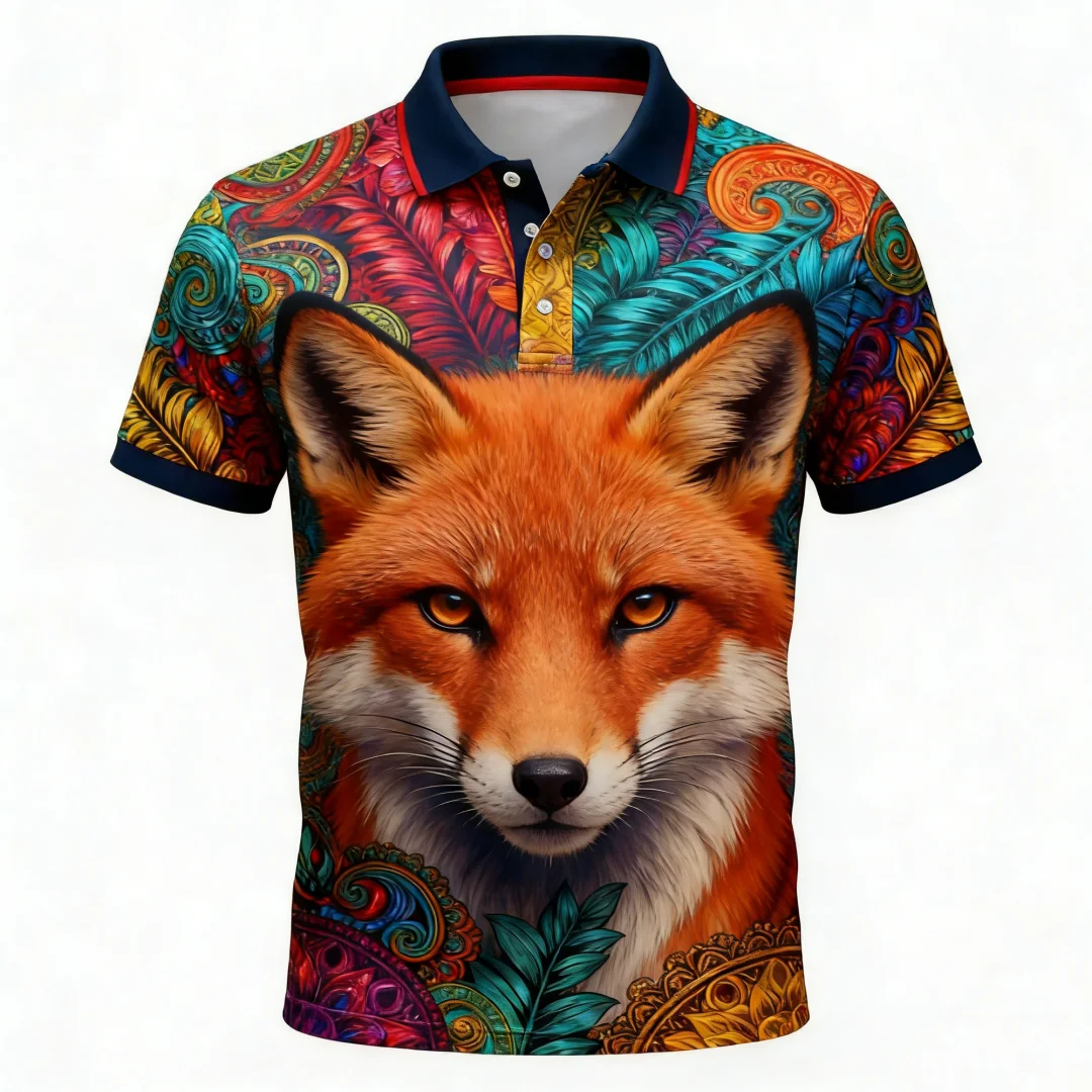 Vintage Ethnic Style Polo Shirts For Men 3D Animal Print Short Sleeve Summer Loose Lapel Shirts Tops Popular Men's Casual Shirts