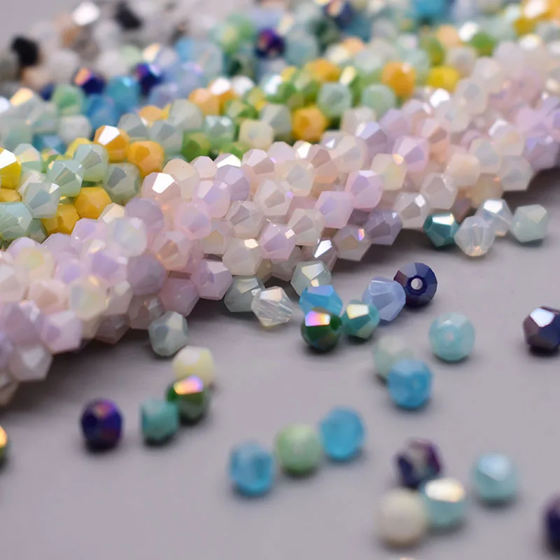 4mm 200pcs/bag  Bicone Crystal Glass Beads Solid Transparent Color Loose Spacer Beads Crystal Beads For Jewelry Making DIY