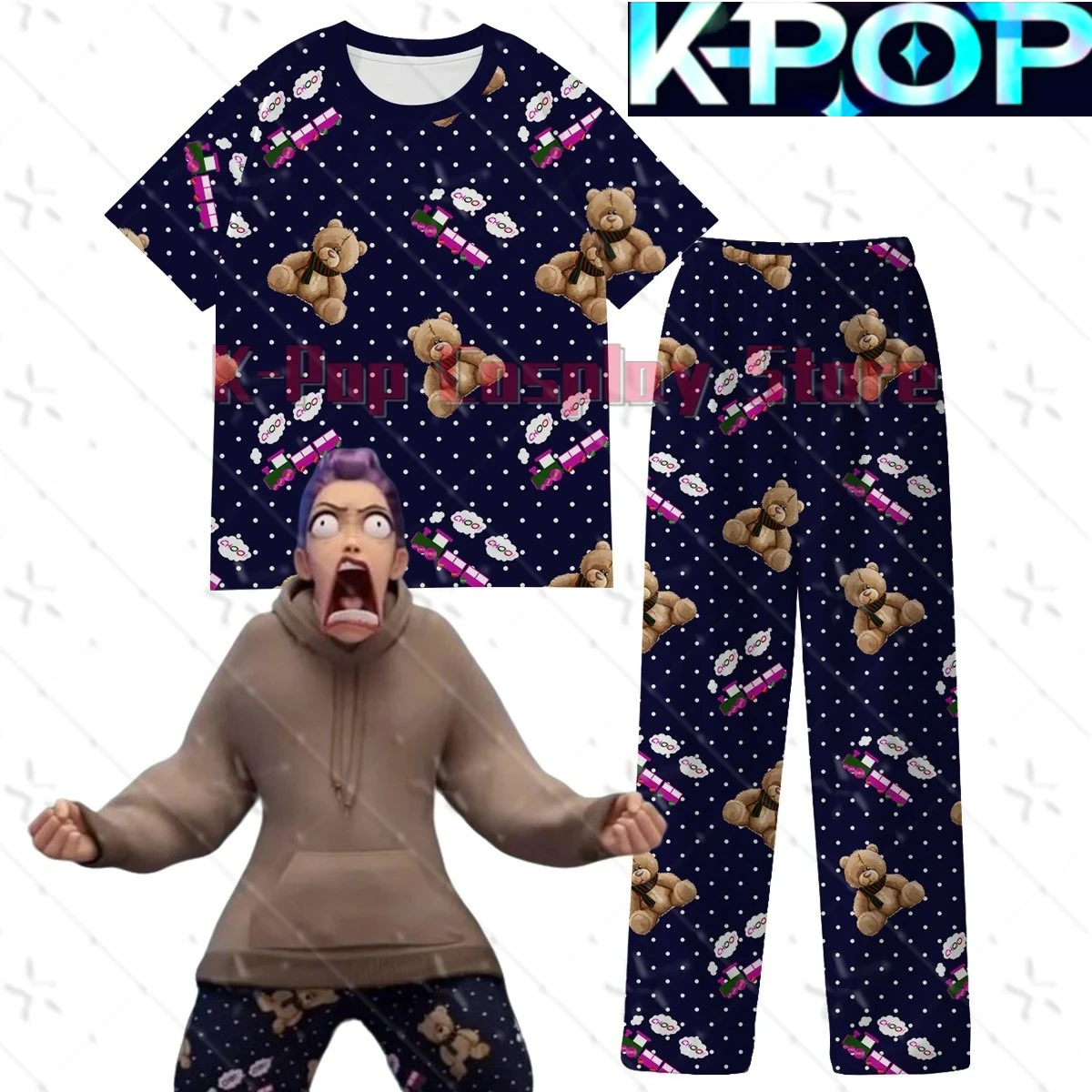 جديد K-Pop شيطان الصيادين رومي الدب منامة تي شيرت والسراويل تأثيري حلي النساء الفتيات فيلم لعب الأدوار بدلة حفلة الهالوين