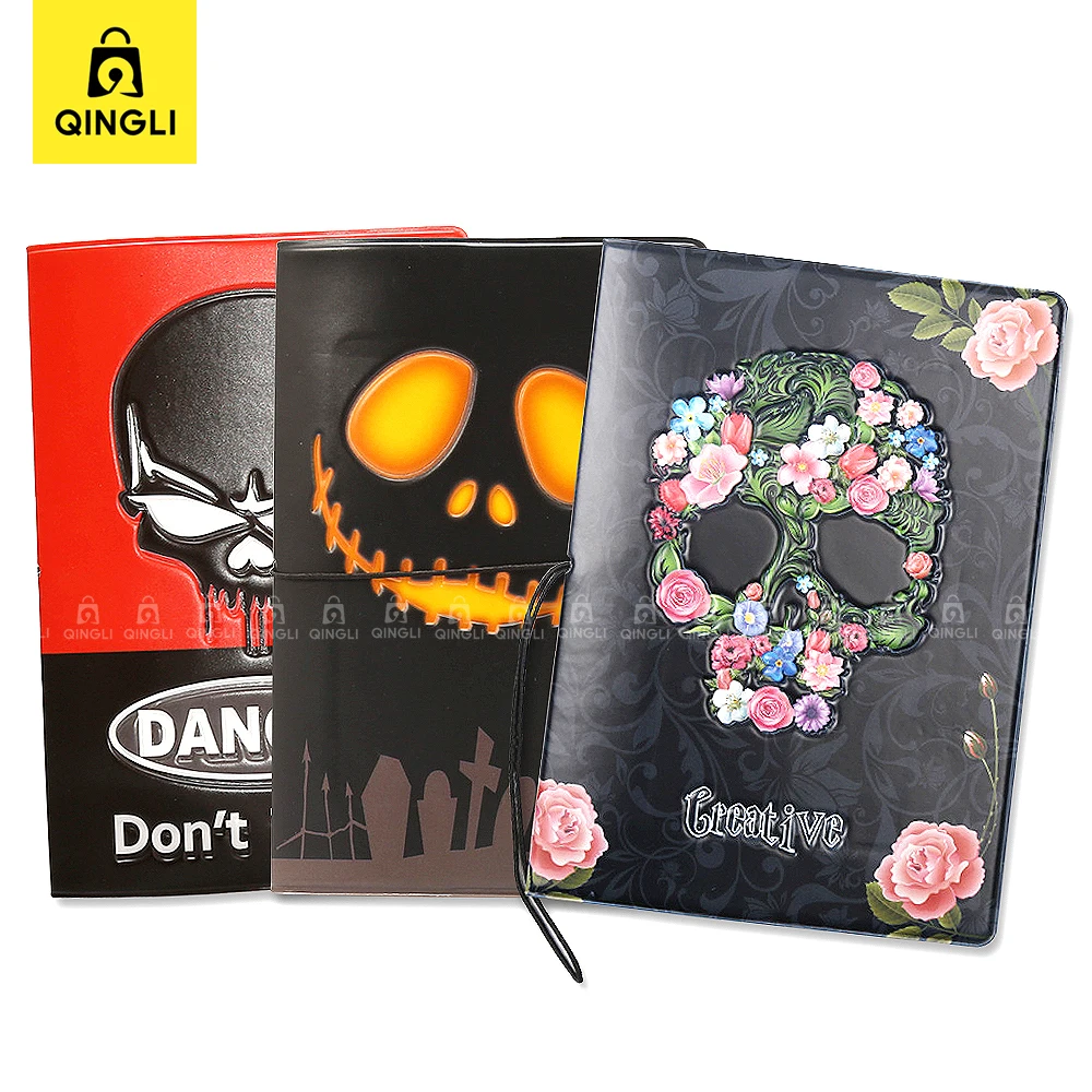 New Fashion Rose Skull Design Passport Cover Travel Accessories Halloween Style Contraction Rope Anti-lost Passport Holder Case