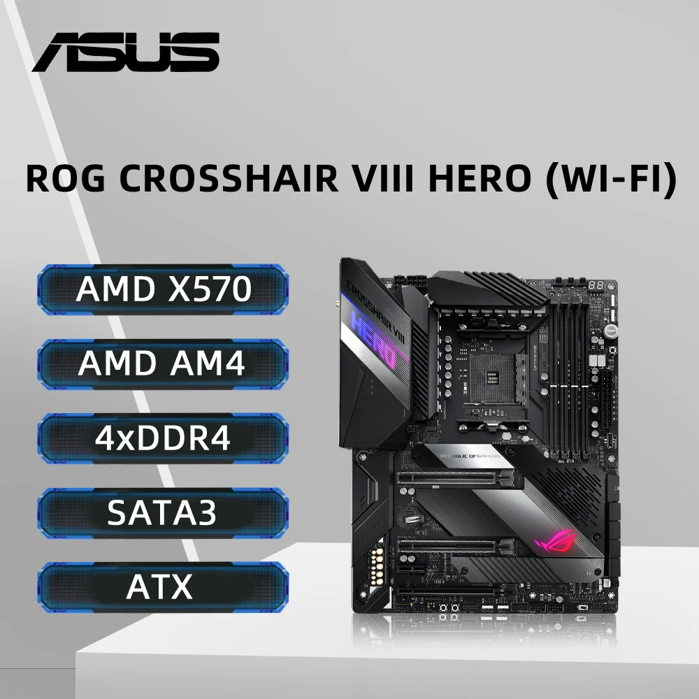 ASUS ROG CROSSHAIR VIII HERO WI-FI Motherboard X570 ATX Gaming AM4 Mainboard Support 5500 5600G 5700X 5800X3D CPU DDR4 NVME M.2