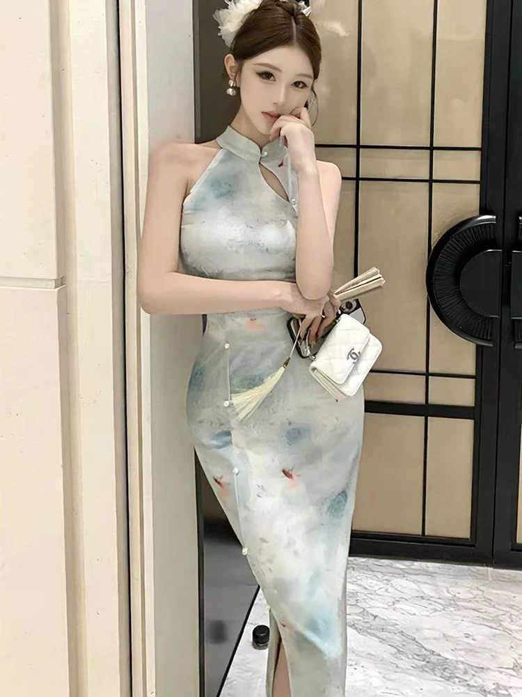 

Summer Floral Stand Collar Bodycon Evening Dress Women Korean Vintage Luxury Evening Dress 2026 Chic Elegant Festival Dress Gown
