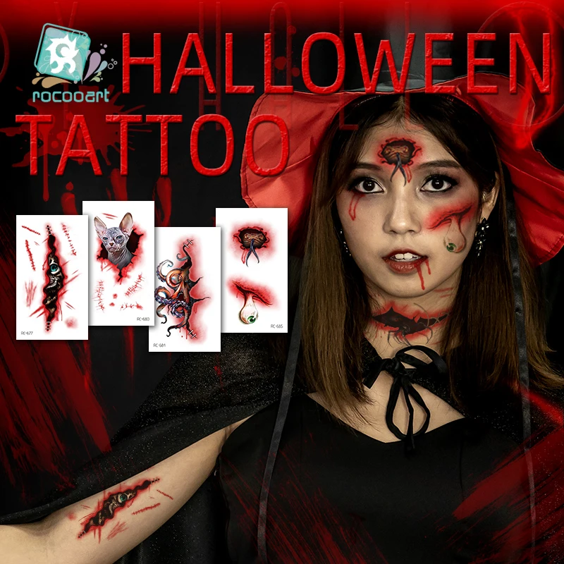47 diferentes 3d Halloween Zombie sangre labio mano tatuaje pegatina accesorios de Halloween tatuaje temporal pegatinas de tatuaje de cicatriz falsa