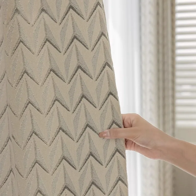 European French-style Light Luxury High-end High-precision Jacquard Cream Color Blackout Curtain Fabric for Living Room