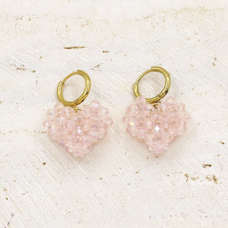 Handmade Woven Crystal Heart Pendant Earrings New trend Rainbow Earrings Female Stainless Steel Ear Clip Without Ear Hole image 5