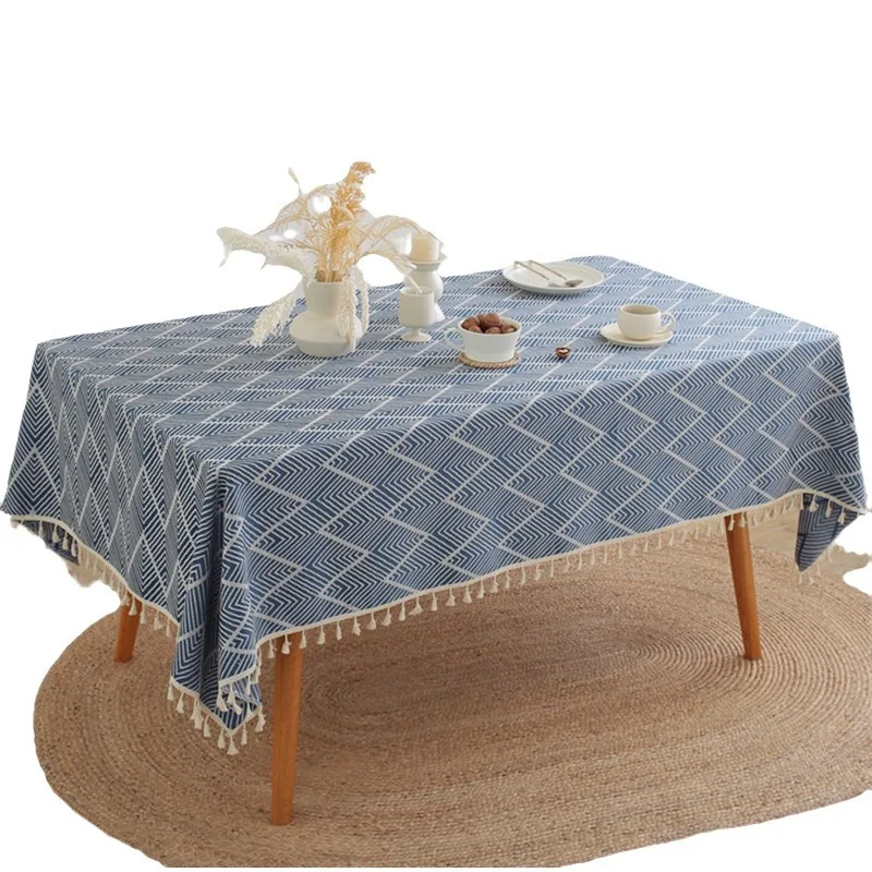 

Rectangular Tablecloth Japanese Style Simple Wave Striped Tablecover Jacquard Tea Table Covercloth Dust-proof Sofa Cover