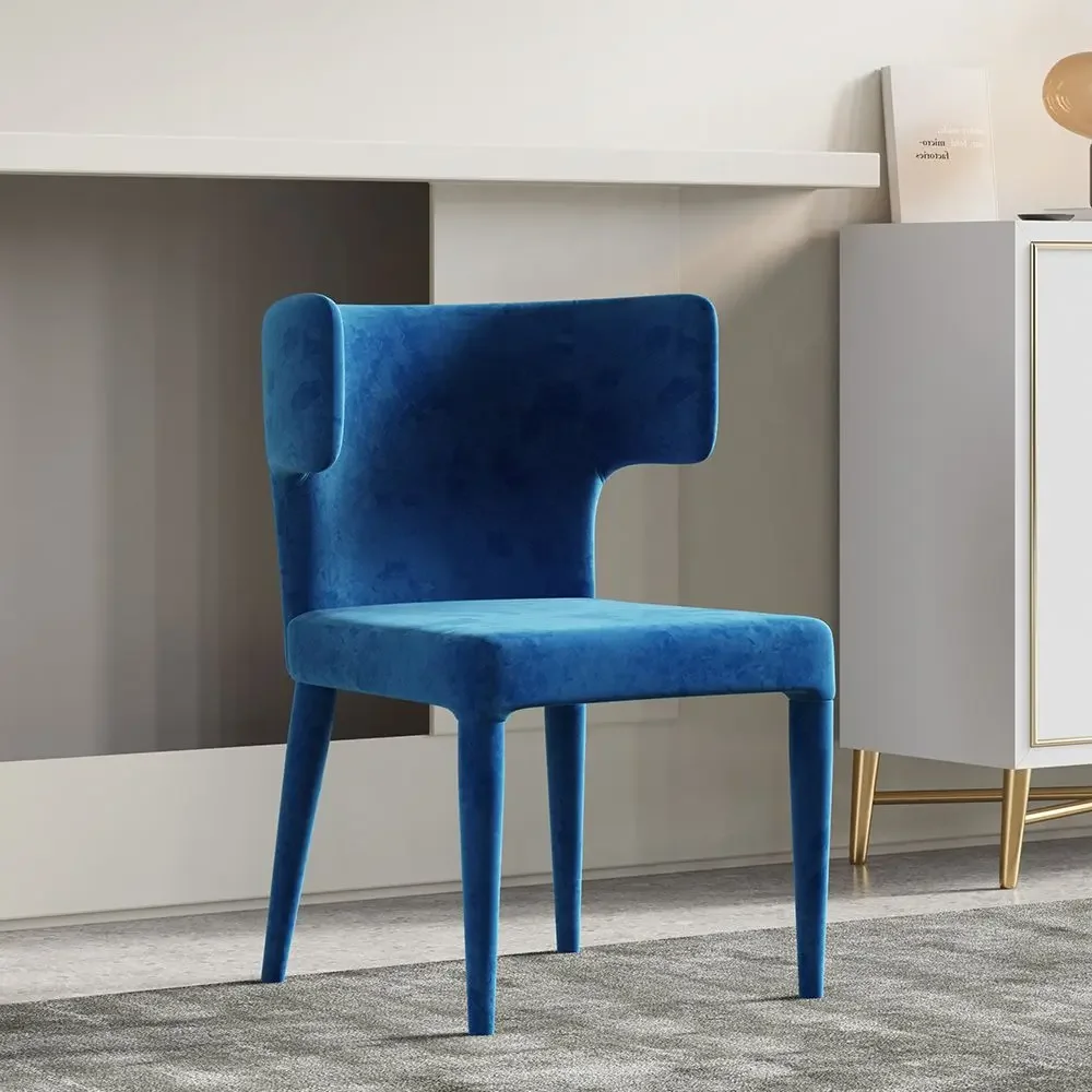 Light Luxury Italian Style Dining Chair Modern Blue Fabric Velvet Dining Chair Hotel Restaurant Furniture