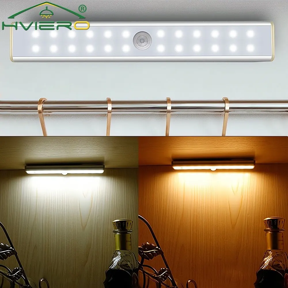 Cabinet Night Light Wireless LED USB Charging PIR Motion Sensor Lamp Cupboard Kitchen Smart Perception Closet Stairs Bookcase