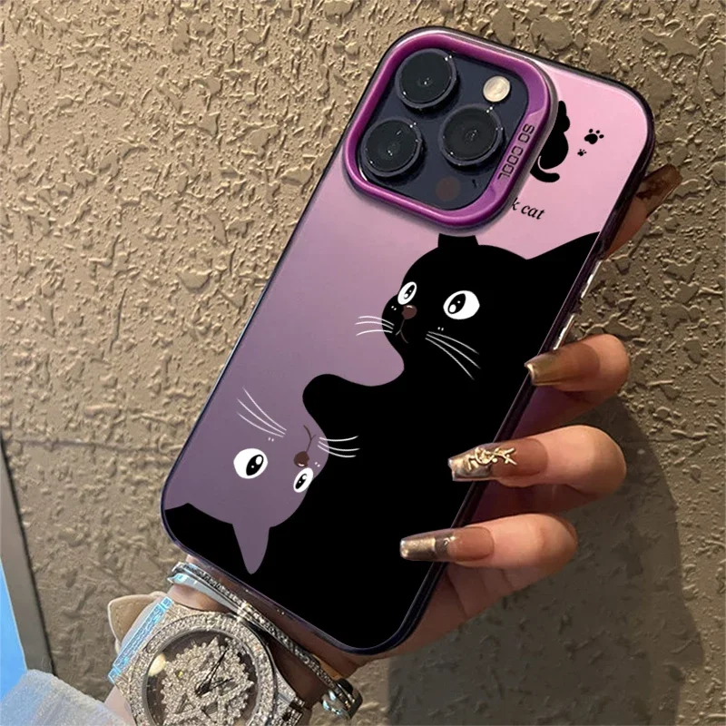 Funda sencilla de moda para iPhone, carcasa suave con diseño de gato blanco y negro, para modelos 16, 15, 14, 13, 12, 11 Pro, XR, XS Max, 7, 8 Plus, Y2K