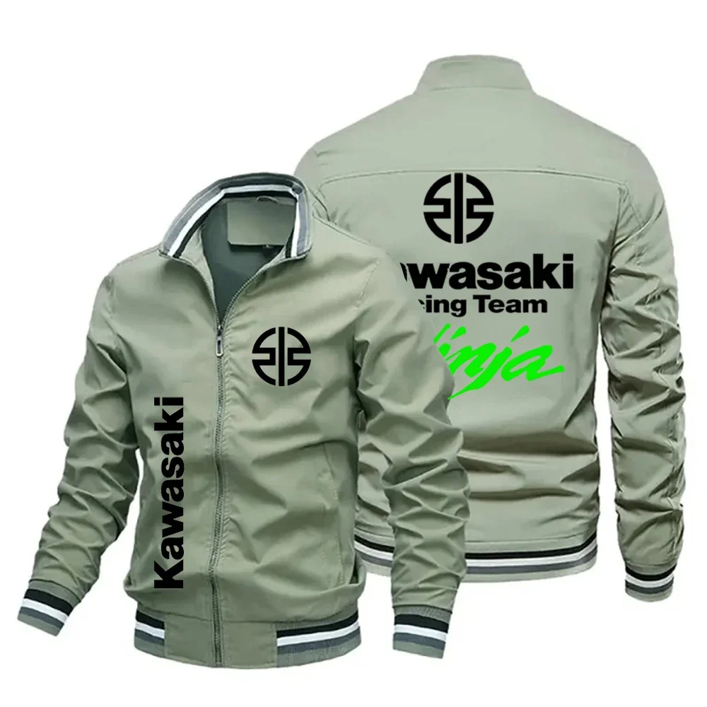 

2025 Spring/Summer New Green Zipper Jacket Men's Fashion Kawasaki Motorcycle Logo Harajuku Sportswear Women's Coat
