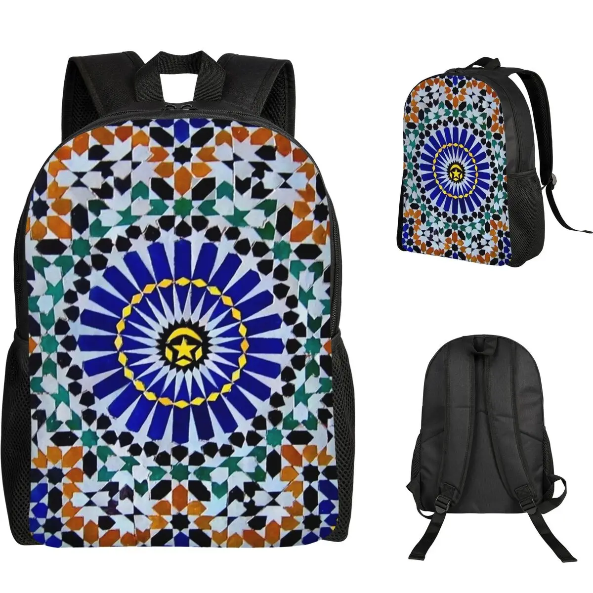 

Arabic Tiles Moroccan Mosaic Student Backpack School Bag Hiking Travel Daypack for Men Women Fashion Bookbag Shoulder Bags