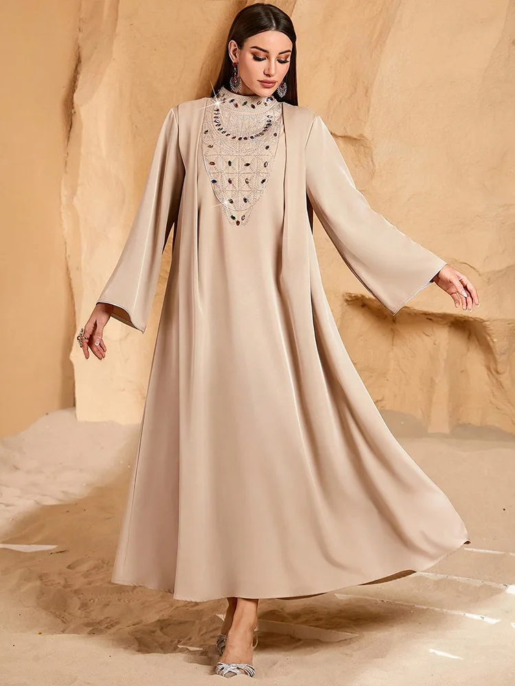 

Элегантная Абая с бриллиантами для женщин, мусульманские платья, турецкий кафтан, кафтан Kebaya, марокканский женский халат, исламское платье Джалабия Ид Джеллаба