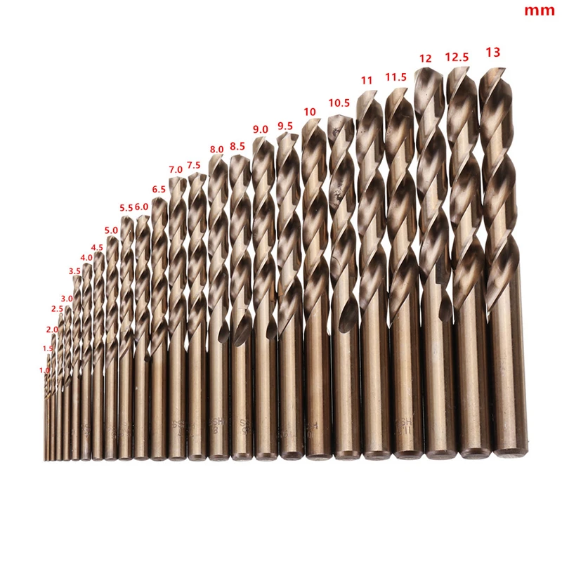 13/19/25Pcs M35 HSS-Co 5% Set di punte elicoidali con gambo dritto cobalto con custodia in metallo per foratura di metalli in legno di acciaio inossidabile
