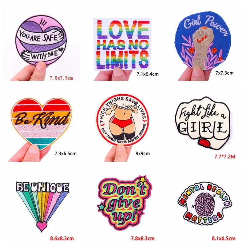 10PCS Feminism Patch Slogan Letter Iron On Embroidered Patches For Clothing Thermoadhesive Patches On Clothes Girl Power Sticker