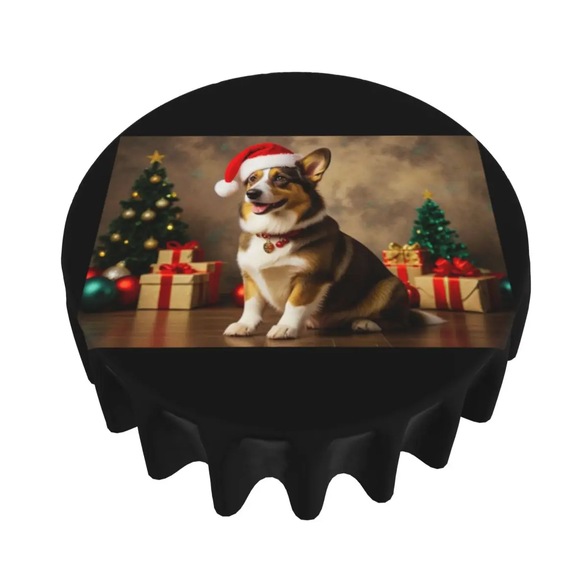 Cardigan Welsh Corgi Dog Christmas Waterproof Round Tablecloth Oilproof Table Cloth for Kitchen Events Dining Table Cover 60inch
