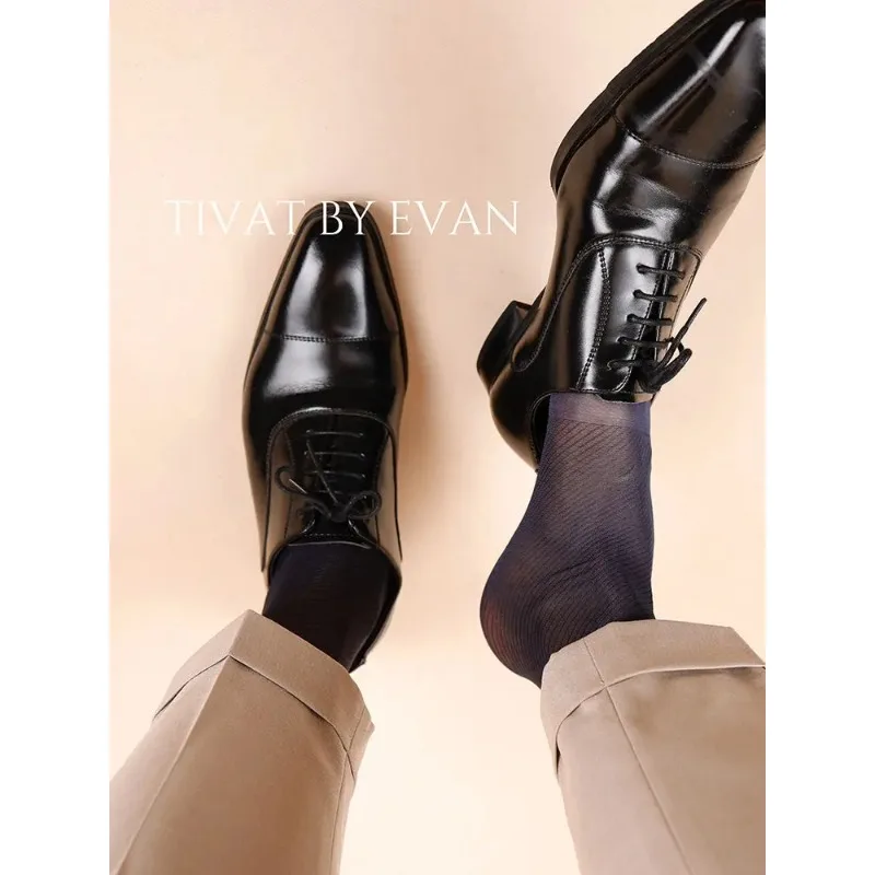 

New Man Sheer Business Formal Socks Gift for Men Sexy See Through Breathable Navy Blue Twill Pattern Nylon Socks Mens Stockings