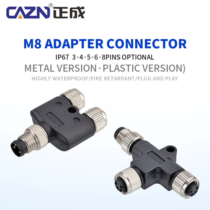 M8 Y/T/I Splitter Adapter Male to Female 1 to 2 Ways 3 4 5 6 8 Pin IP67 Waterproof for Solar Power & Frequency Control