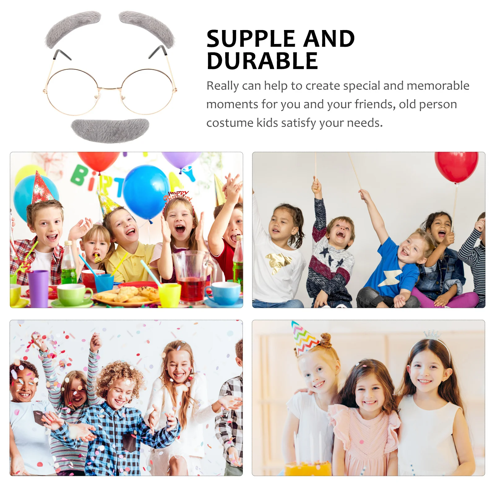 1Set Fake Mustache Eyebrows Glasses Old Man Costume Lightweight Durable Grandpa Dress Up Party Halloween Kids 100 Days School