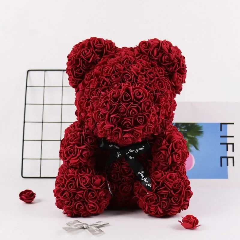 Orso rosa da 18 cm 2025 Regalo di San Valentino Fiore di simulazione Schiuma PE Orso rosa Ragazze Buon compleanno Decorazioni per feste Forniture per matrimoni