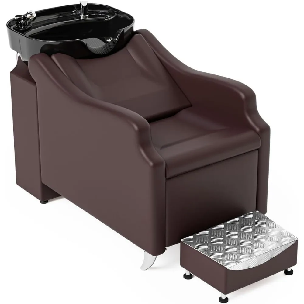 

Salon Shampoo Bowl Chair Hair Wash with Deep Ceramic Sink, Backwash Barber Chair Shampoo Unit for Beauty Spa Barbershop Massage