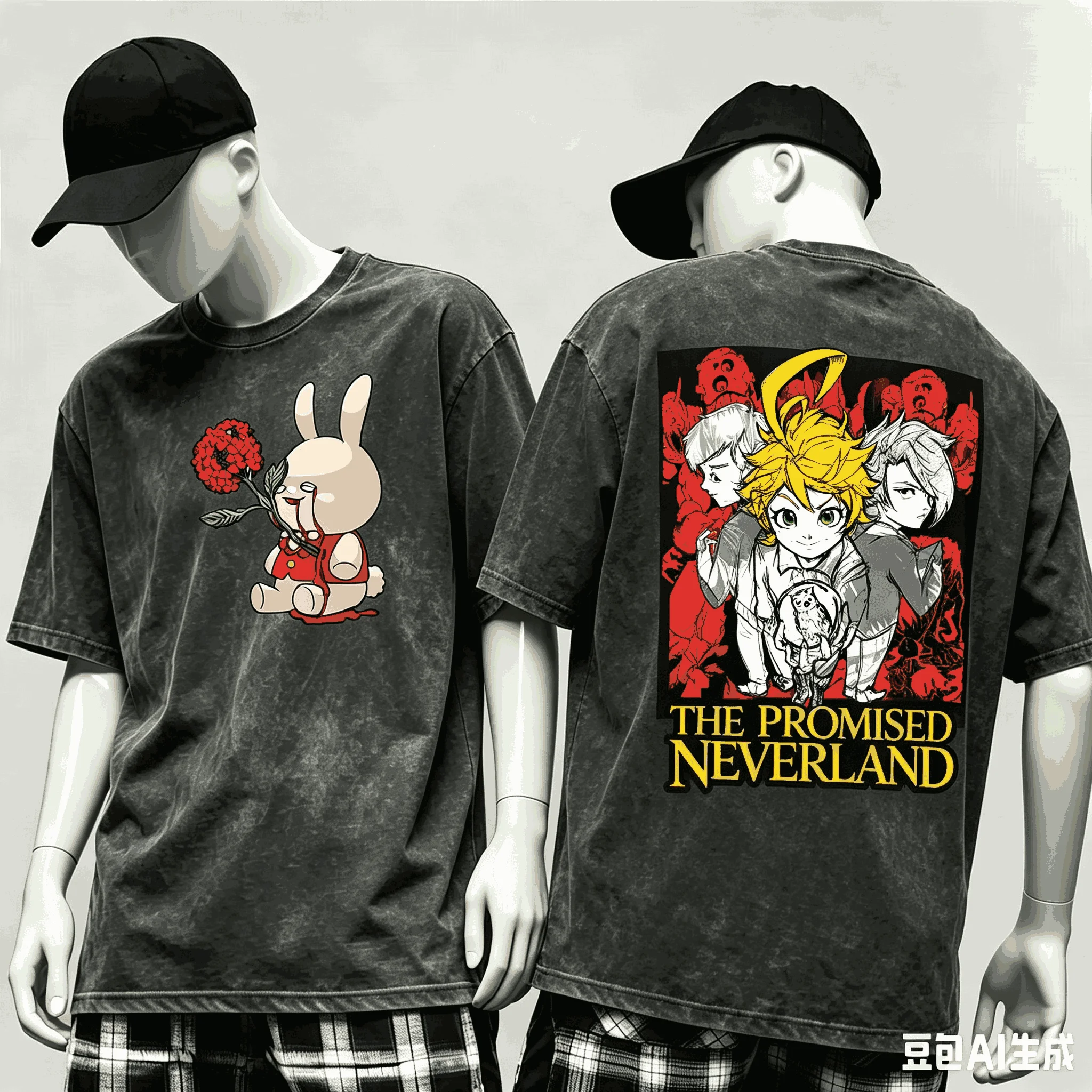 The Promised Neverland Washed T-shirt Anime Lover Harajuku New Model Oversized Vintage Loose Streetwear Classic Unisex Couples