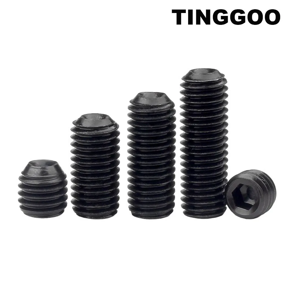 Black 12.9 Steel M1.6 M2M2.5M3M3.5M4 M5 M6 M8 M10 M12 M16 DIN916 Hex Hexagon Socket Allen Cup Point Grub Headless Bolt Set Screw