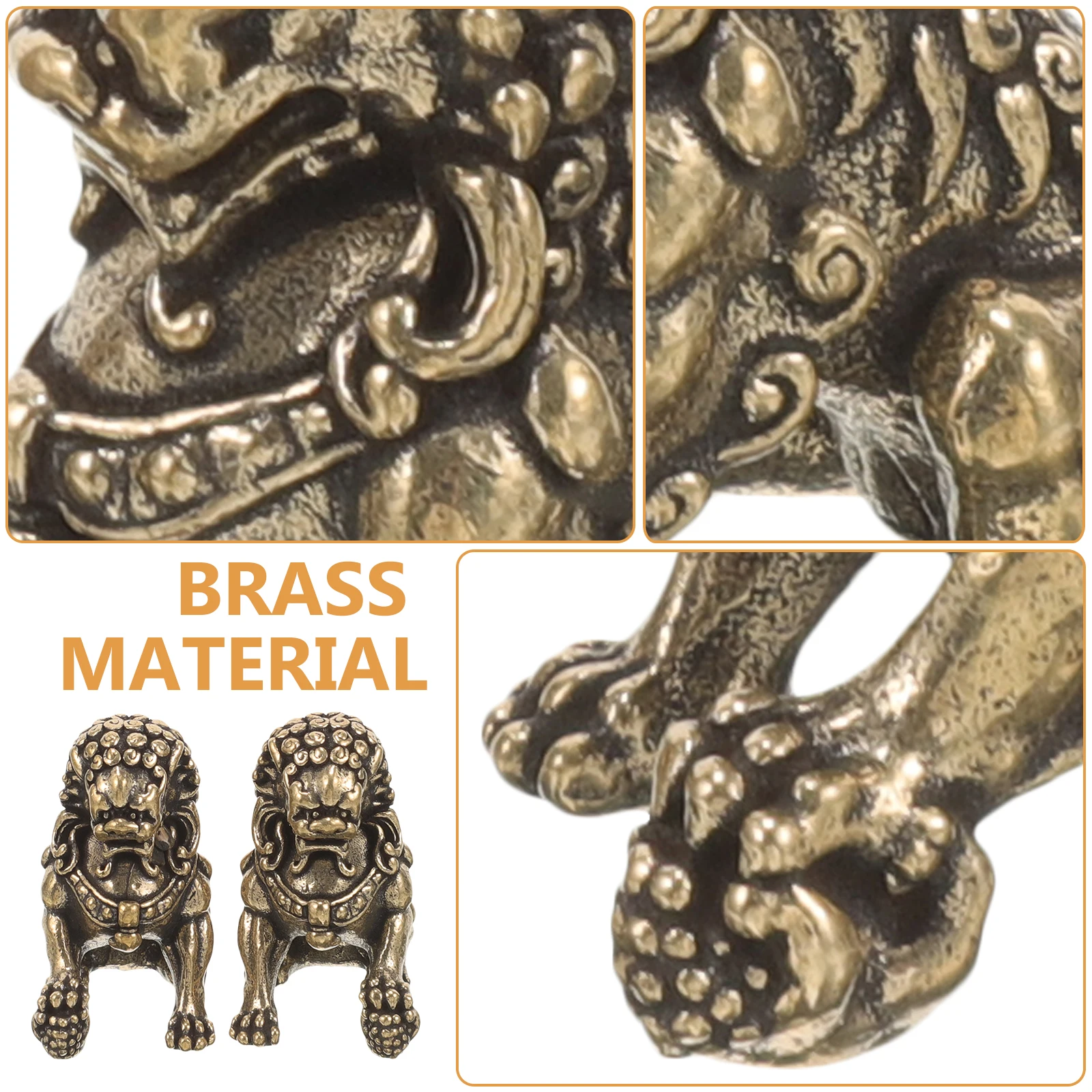

2Pcs Brass Lion Desktop Decoration Mini Sculpture Retro Style Compact Lion Ornament Fine Workmanship Brass Craft