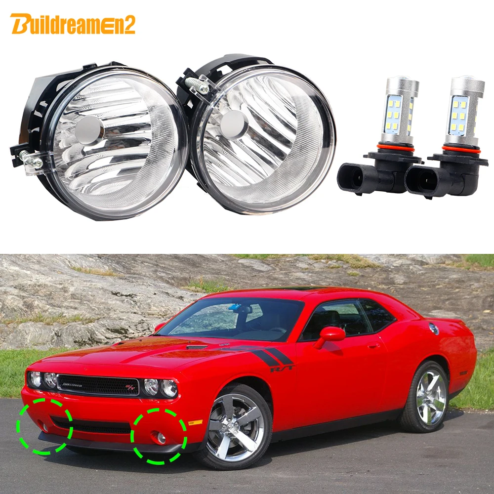 Car Front Fog Light Lampshade + H10 LED Bulbs White Accessories 1 Pair For Dodge Challenger 2008 2009 2010