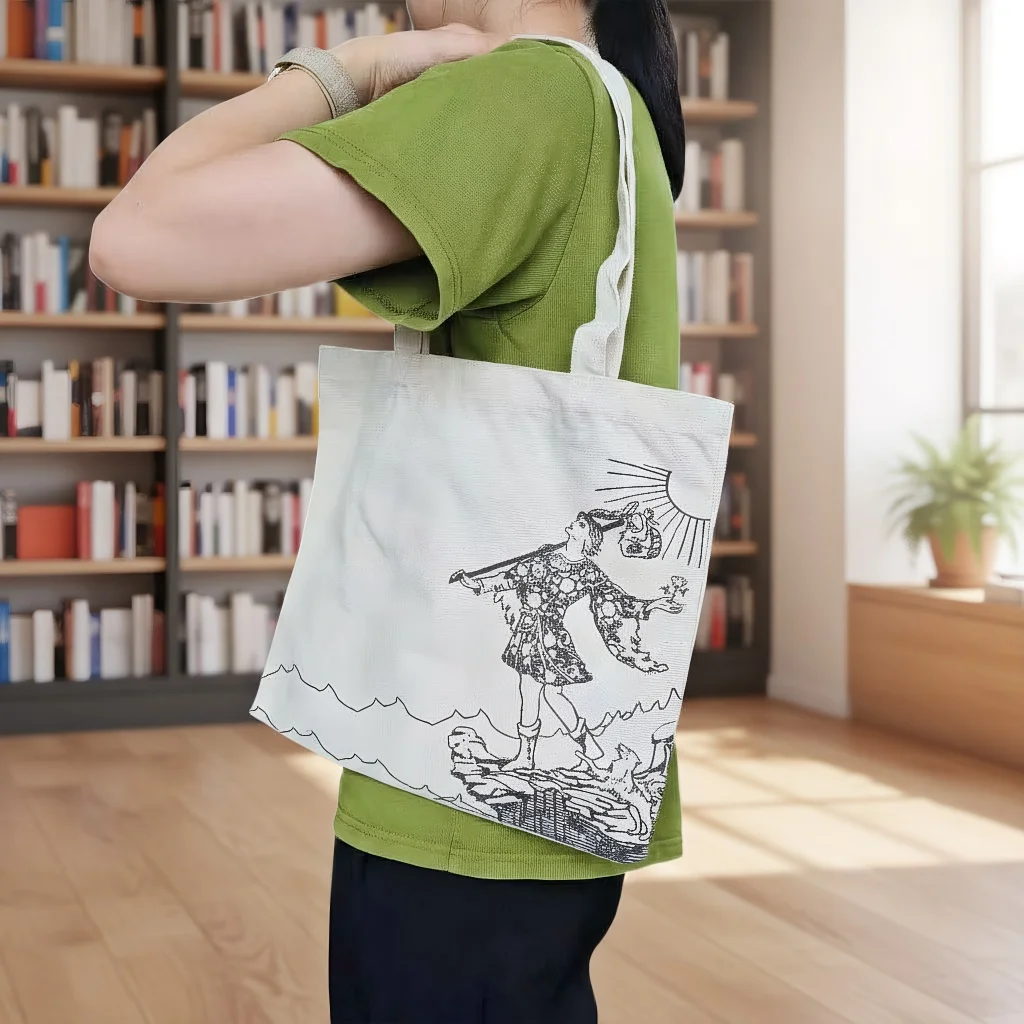 حقيبة قطنية بطابع التارو الروحي مقاس 33*30 سم - مطبوعات مزدوجة كذبة وقوة، حقيبة قوية ذات سعة كبيرة #3