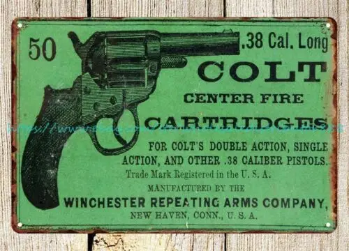 WINCHESTER .38 LONG COLT CENTER FIRE AMMUNITION metal tin sign home garden decor