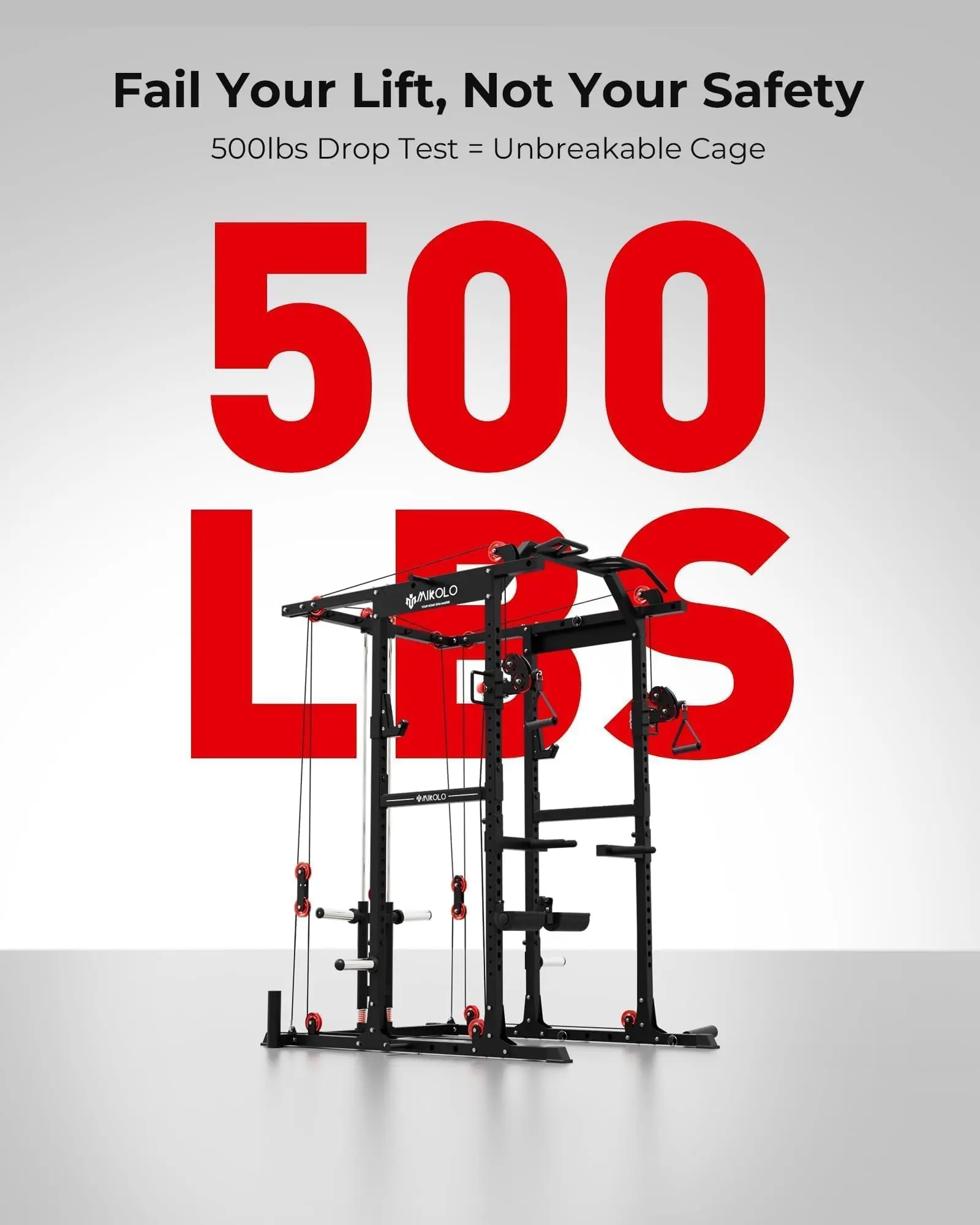 Mikolo K6 2.0 Power Cage, Power Rack with Cable Crossover System, 2000LBS Squat Rack with LAT Pull Down System