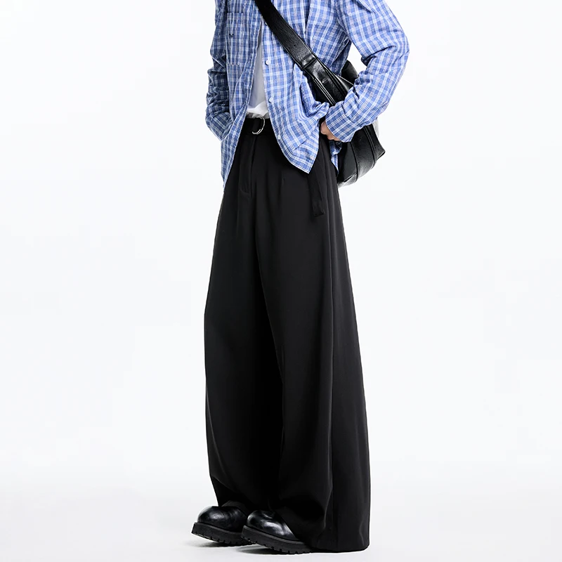 LUZHEN 2026 Winter New Thickened Fleece Liner Loose Wide Leg Trousers Men's Stylish Elegant Solid Color Male Casual Pants JY9381