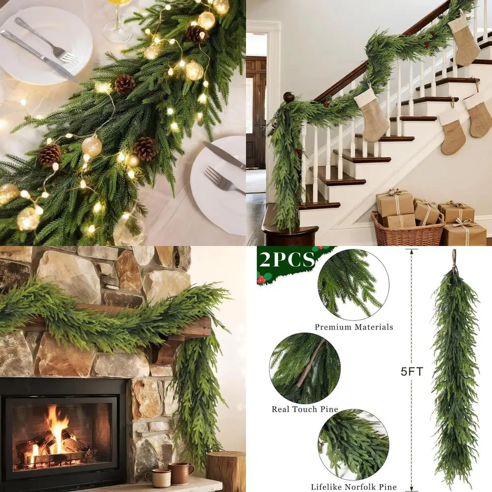 

Рождественская гирлянда из искусственной сосны Norfolk — искусственная зелень для праздничного декора, для использования в помещении и на открытом воздухе (2 x 5 футов)