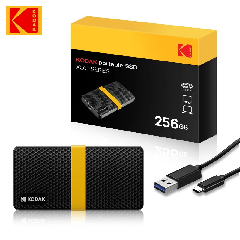 Kodak X200 Portable SSD 128GB 256GB USB 3.1 Type C External Drive Hard Disk 256GB Solid State Drive For PS4 Laptop Macbook PC