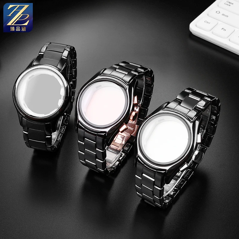 Ceramic case watchband suit for Armani watch AR1451 AR1452 AR70002 AR1400 AR1410 men\'s strap 22mm 24mm Folding buckle wrist band